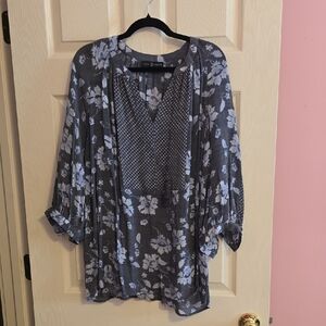Fred David Gray Floral Blouse